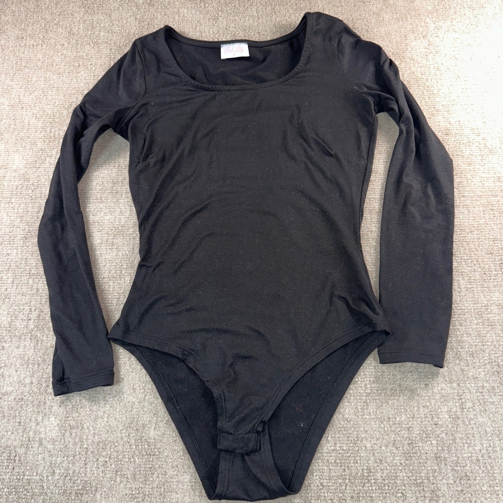 Pink Lily Womens Small Black Long Sleeve Scoop Neck Snap Closure Bodysuit 6328